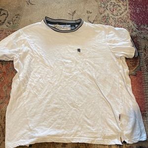 This shirt is good for going out, is a size medium that is outlined with black.